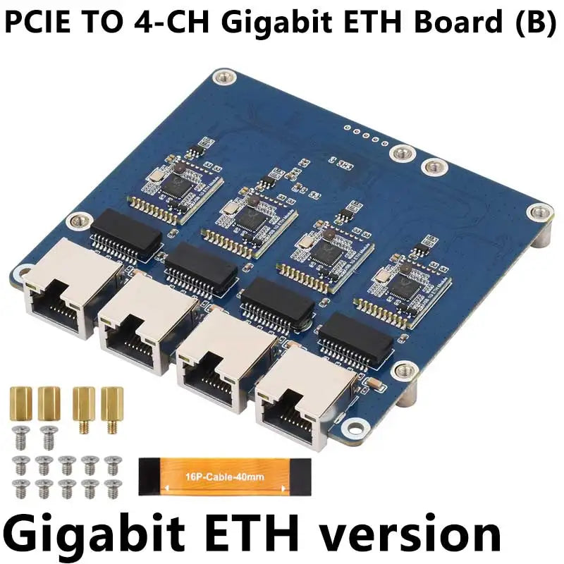 Custom Raspberry Pi 5 External PCIe to 4 Port 2.5G Gigabit Ethernet Adapter with RJ45 Ports