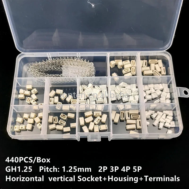 Custom 440pcs/Box GH1.25 2p 3p 4p 5 Pins 1.25mm Pitch Terminal Kit / Housing / SMD Pin Header Connector Wire Adaptor GH Kits Manufacturer