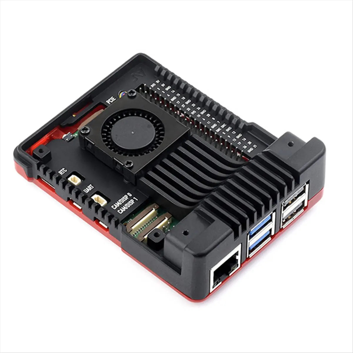 Raspberry Pi 5 Aluminum Case with PWN Fan Passive Cooling Fins Exhaust Vent