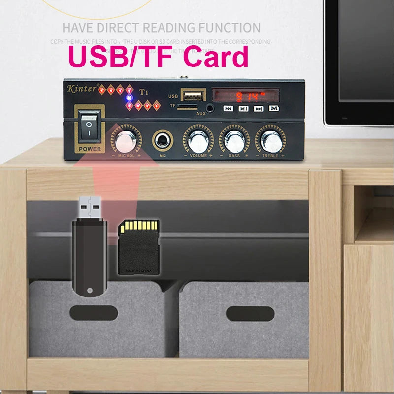 Custom FM Mp3 Player 2*60W Audio Power AMP Equalizer HiFi Class D Digital Mp3 Decoder Home Car Amplifier board AC90-240V pcb assembly Manufacturer