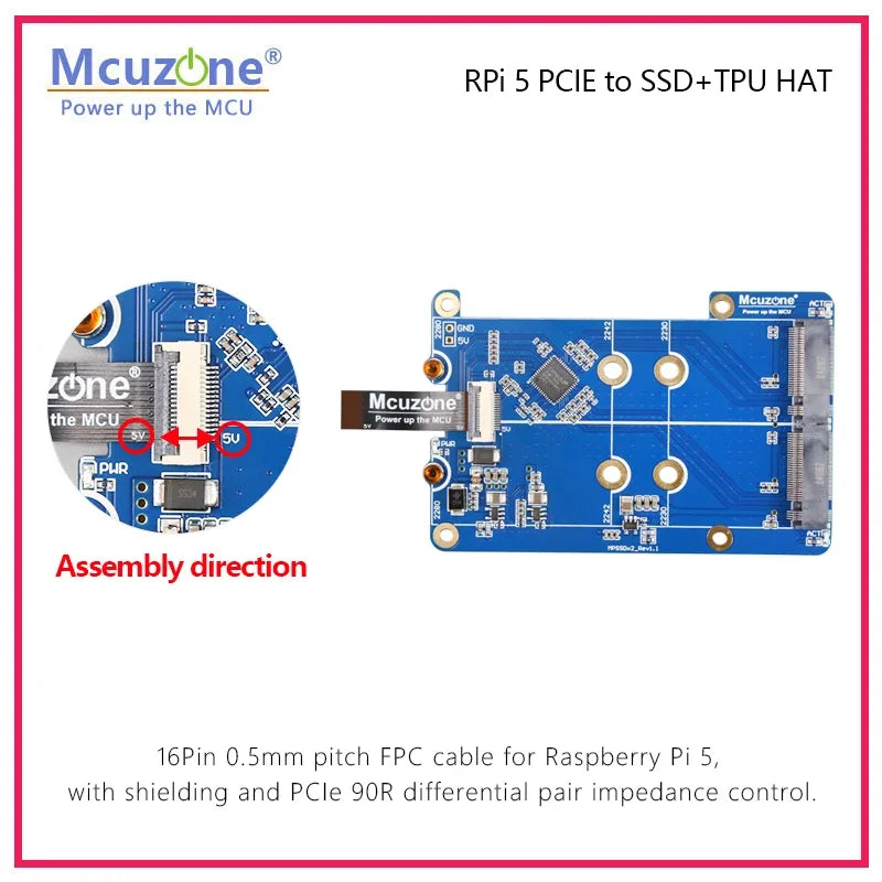 MPSTPU(M.2 M) Raspberry Pi 5 PCIE M.2 NVME SSD+TPU HAT Support 2230/2242/2280 Size SSD and Google Coral Edge TPU Custom