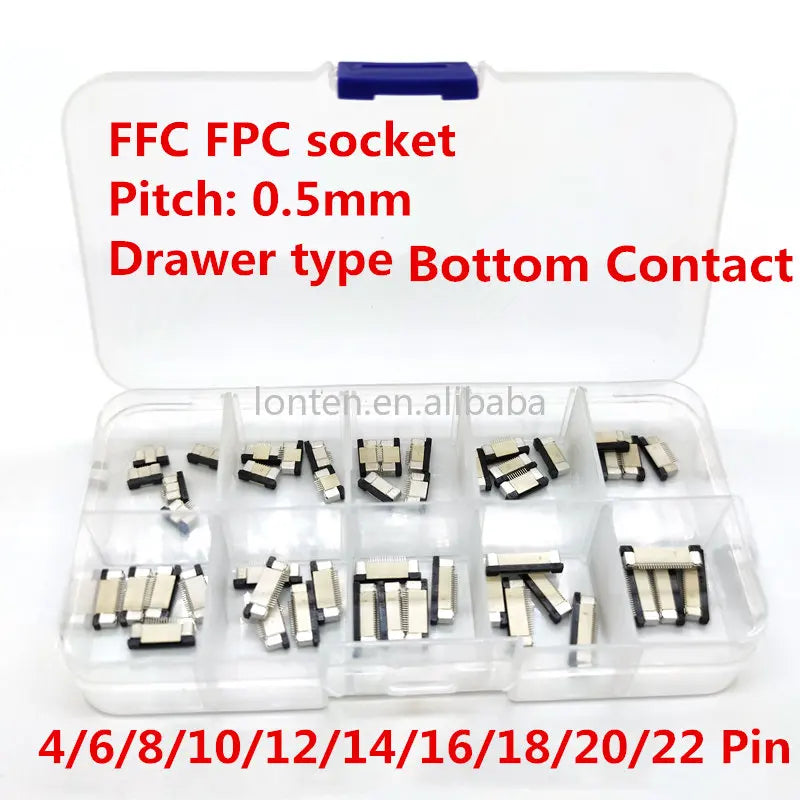 Custom 50pcs FFC FPC connector 0.5mm 4/6/8/10/12/14/16/18/20/22 Pin Drawer Type Bottom Contact Flat Cable Connector Socket Sets Manufacturer