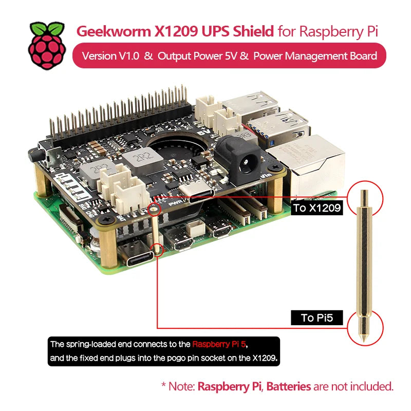 Custom X1209 V1.0 5V UPS HAT Extension Board Power Management Board for Raspberry Pi 5/4B/3B (Batteries Not Included)