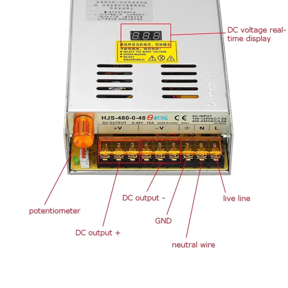 Custom Custom AC 110/220V to DC 0-48V 10A 480W Switching Power Supply Transformer Adjustable Switch Power with Digital PCBA Manufacturer
