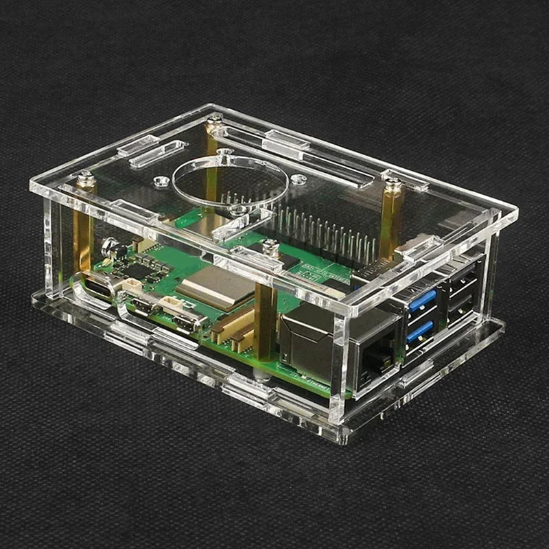 For Raspberry Pi 5 Acrylic Case+Heat Sink With Cooling Fan Transparent Shell Protective Case Replacement For Pi 5