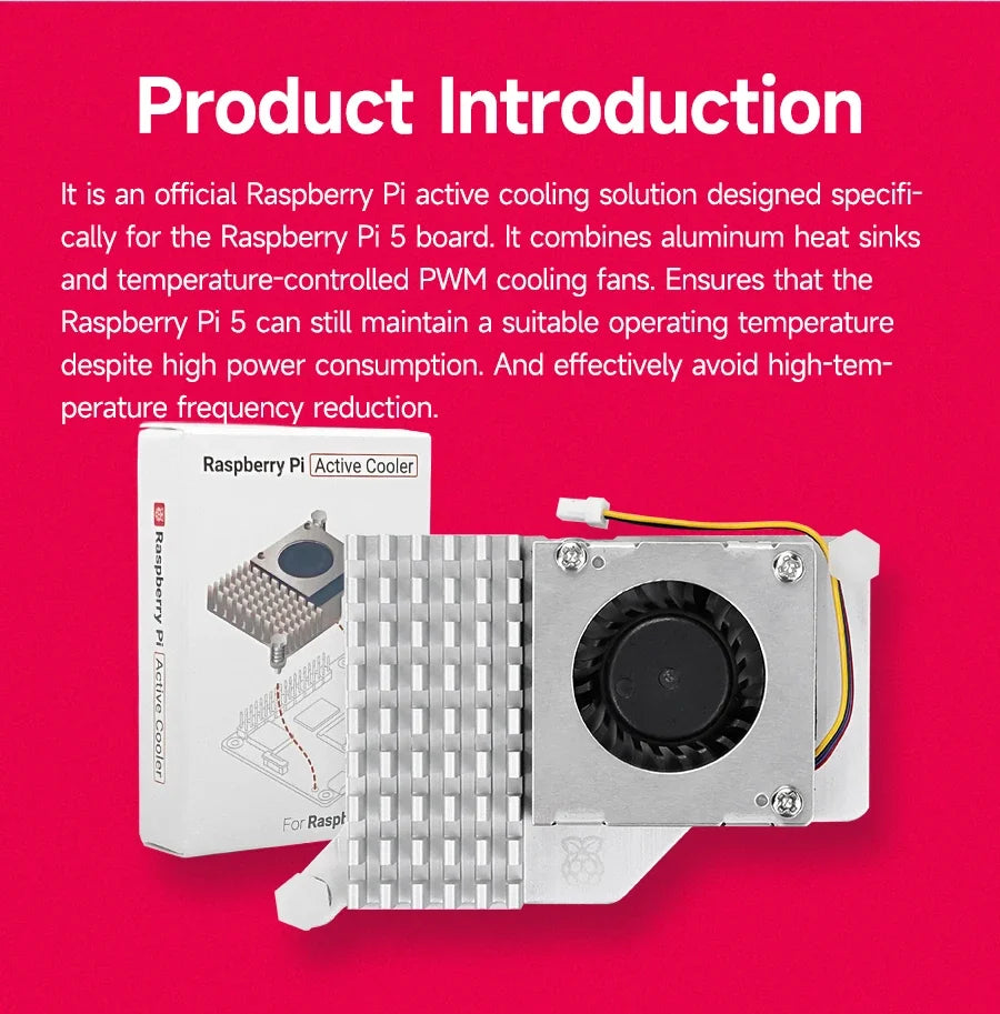 Custom New Raspberry Pi 5 Active Cooler Heatsink with PWM Adjustable Speed Cooling Fan Aluminum Heat Sink Radiator Manufacturer