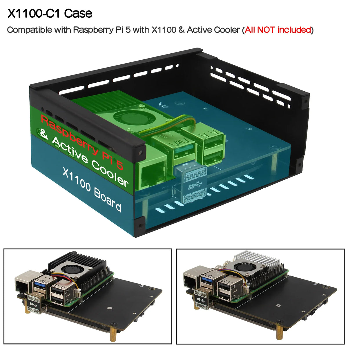 X1100-C1 Metal Case for Raspberry Pi 5 X1100 2.5" SATA SSD Board NOT support X1011 board