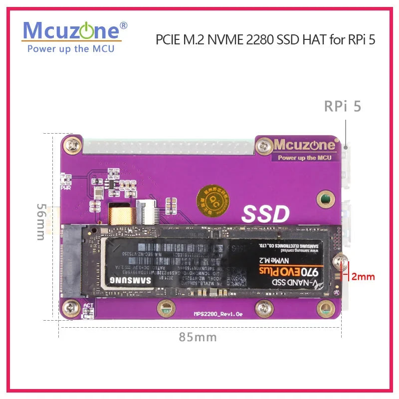 New (model:MPS2280)PCIE M.2 NVME 2280 2230 2242 Gen3 SSD HAT for Raspberry Pi 5 Custom