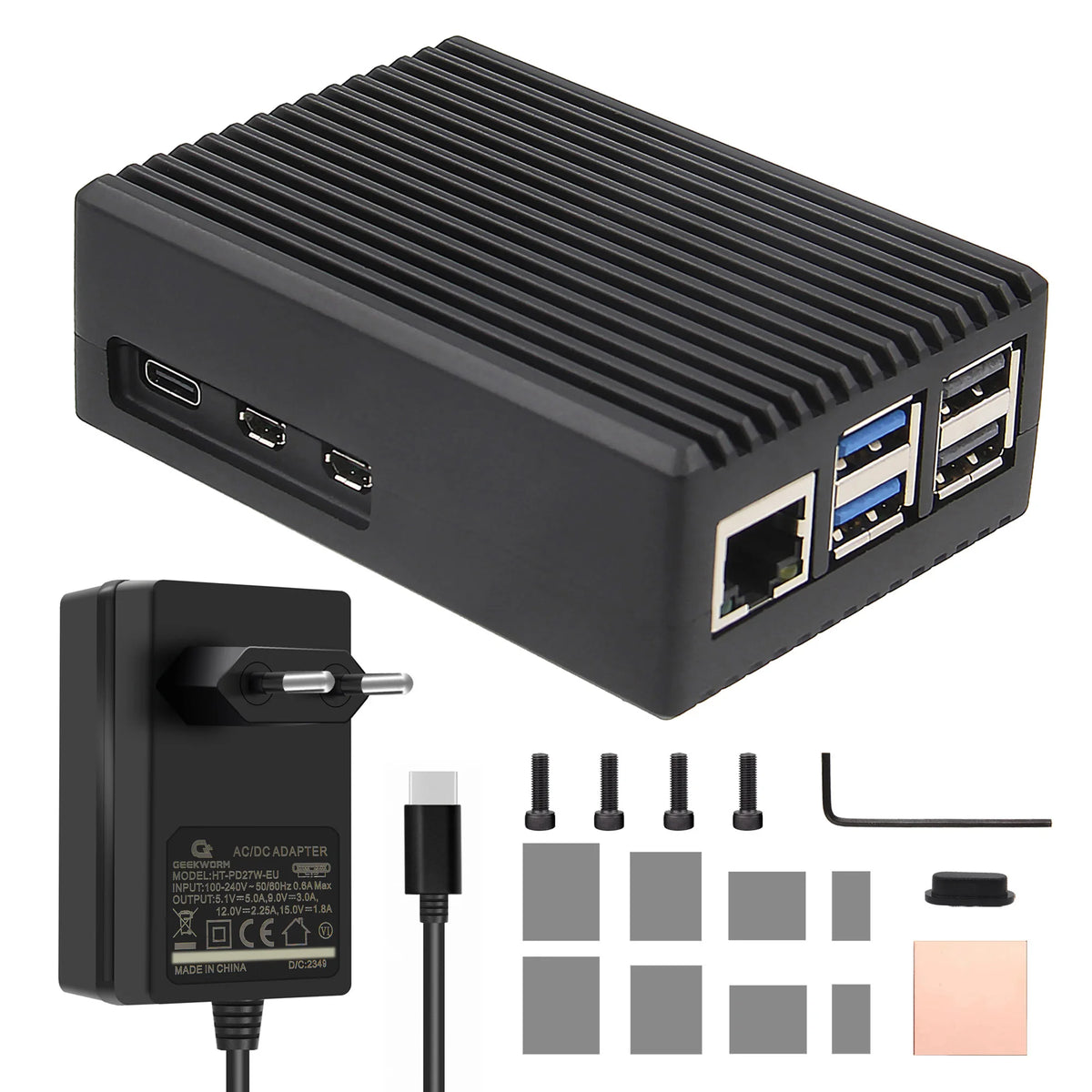 Custom  Raspberry Pi 5 Case with PD27W Power Supply | Aluminum Passive Cooling Case for Pi 5