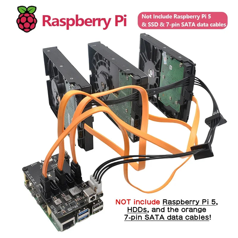 Custom X1009 PCIe To 5-Port SATA Shield for Raspberry Pi 5 (NOT Support Boot From HDD/SSD) Custom