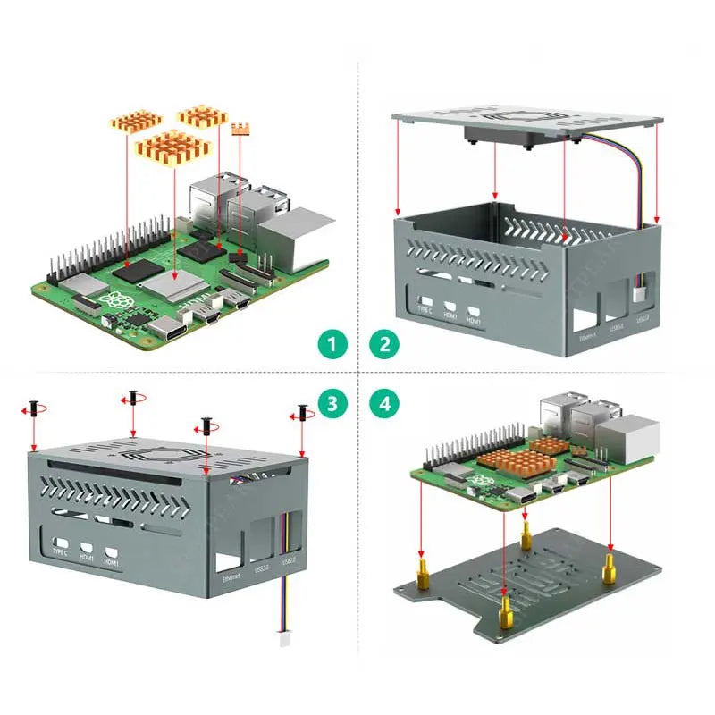 New Raspberry Pi 5 Aluminum Alloy Case Cooler PWM Fan Pure Copper Heatsink USB Large-capacity Space Compatible PCIE Board