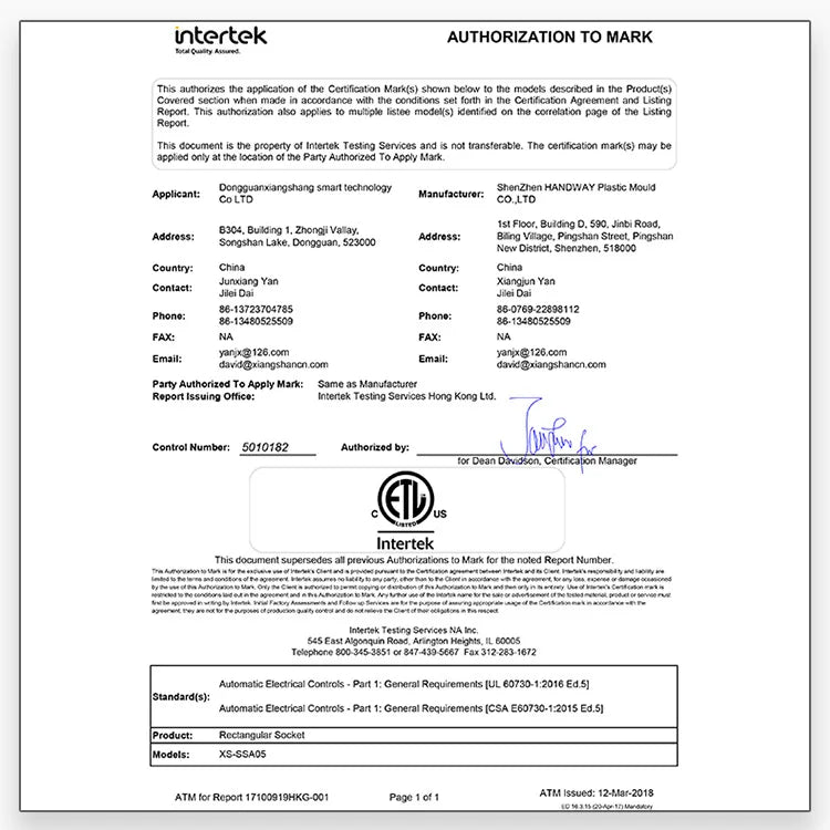 Custom Standard WiFi smart socket with US power statistics has been certified by ETL, smart home Manufacturer
