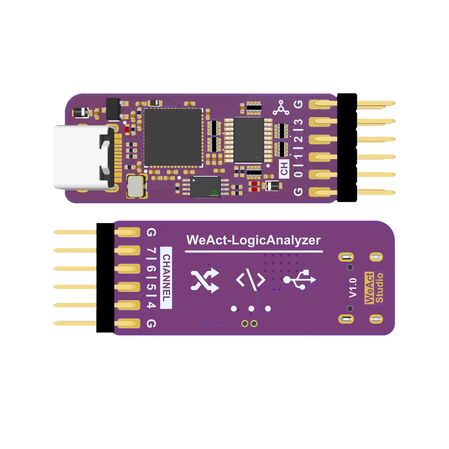Custom WeAct USB Logic Analyzer DLA Mini 24Mhz 8ch channels Hardware Debug Tool 5V MCU ARM FPGA Debugger pcb pcba design services Manufacturer