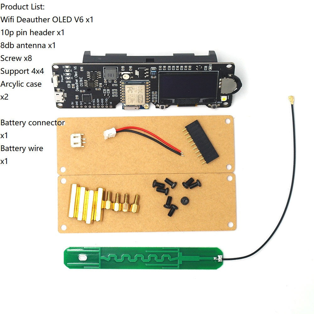 WiFi Deauther OLED V6 | ESP8266 Development Board |18650 Battery Polarity Protection | Case | Antenna | 4MB ESP-07 Custom PCB customize