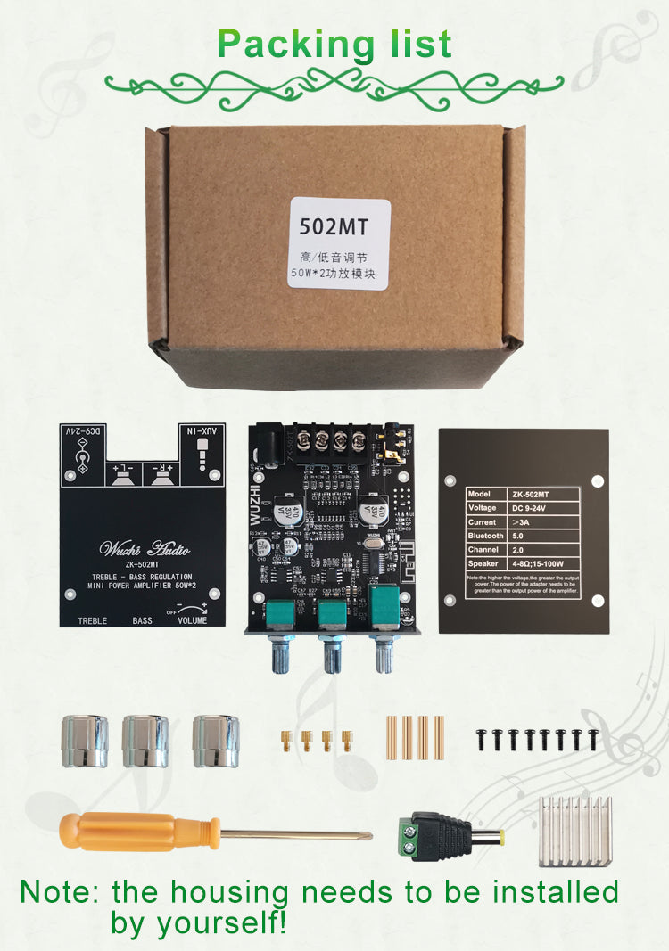 2*50W Class D Audio Digital Power Amp Tone Bass Treble HiFi Stereo Aux Wireless Music Player Amplifier Board pcb assembly Customize