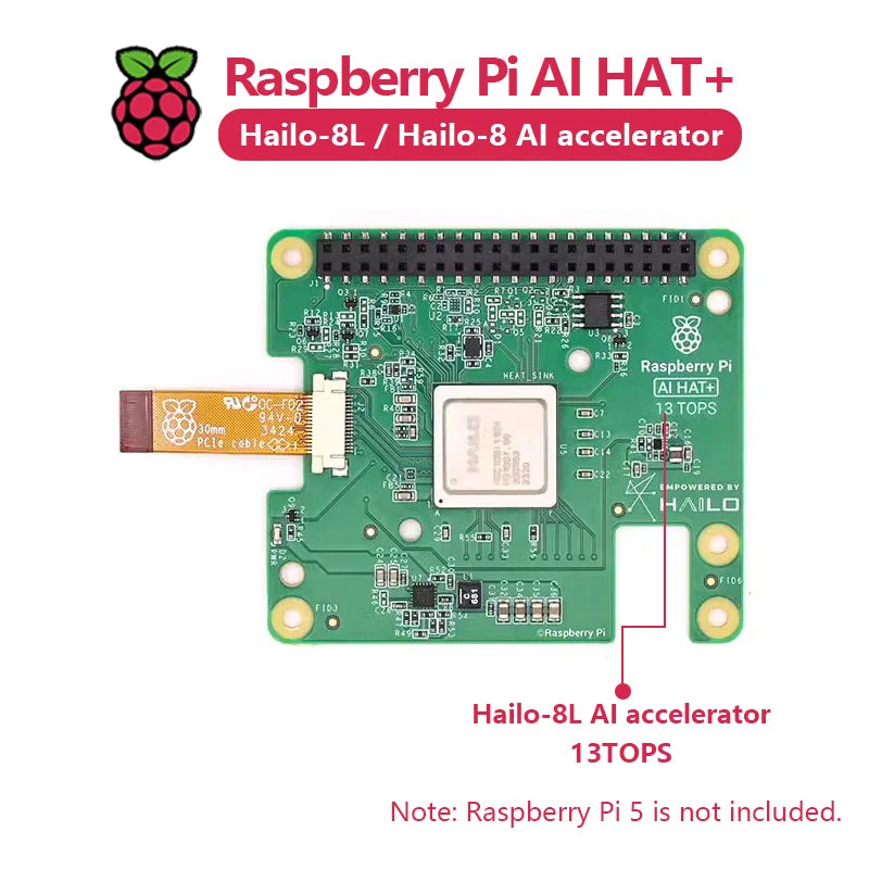Official Raspberry Pi 5 AI HAT+ Artificial Intelligence Kit Hailo-8L/Hailo-8 Accelerator Module 13Tops/26Tops for Education