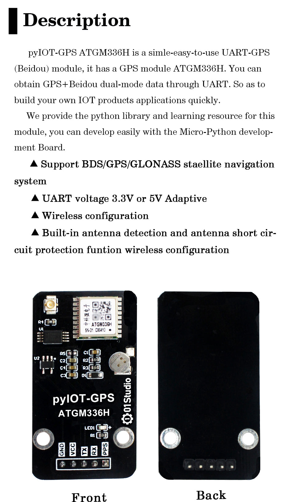 pyIOT- GPS Beidou BDS Daul-mode Module flight control satellite positioning navigator ATGM336H Custom PCB mobile charger pcba sm customize