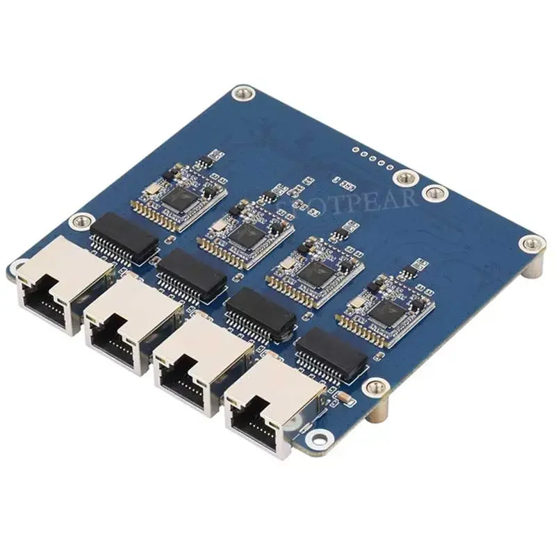 Custom Raspberry Pi 5 External PCIe to 4 Port 2.5G Gigabit Ethernet Adapter with RJ45 Ports