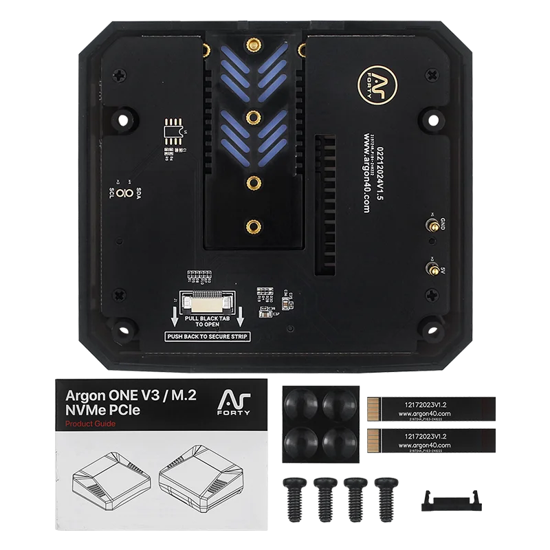 Argon ONE V3 M.2 NVMe PCIe Expansion Board (Only) with Built-in Aluminum Heatsinks for Raspberry Pi 5 Boot From M.2 NVMe Drive