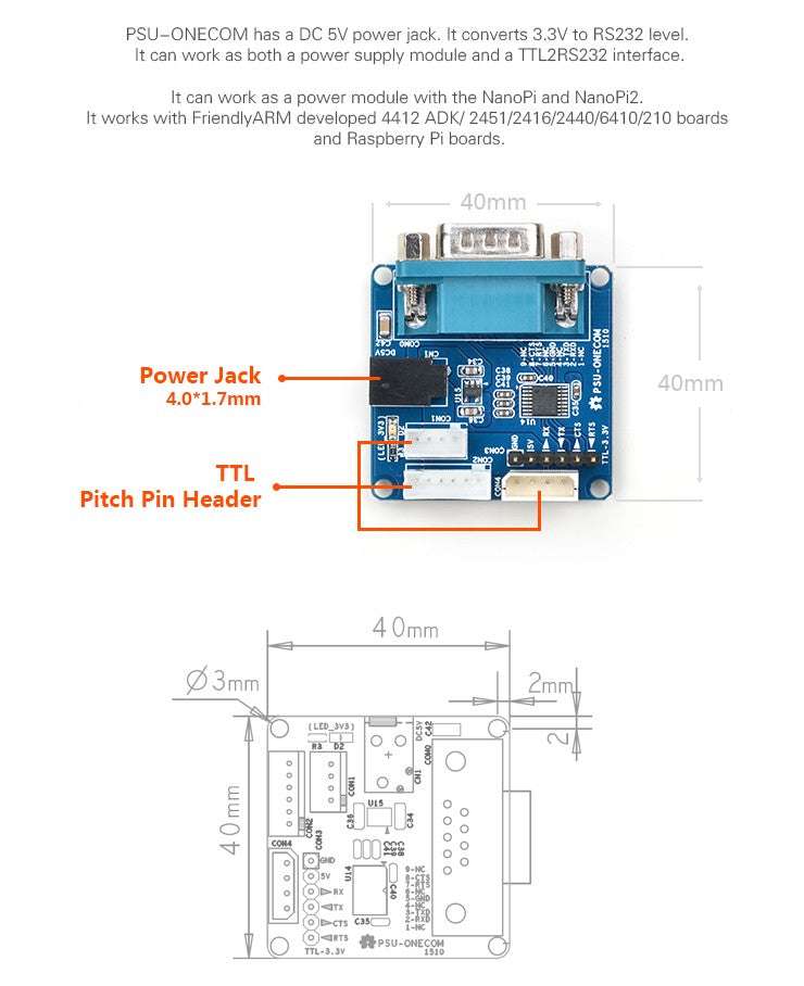 TTL to Rs232 Converter, PSU Onecom, is suitable for NanoPi/Raspberry PI other friendly electronic boards Custom PCB pcba cob customize