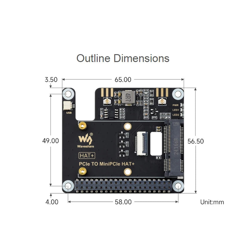 PCIe to MiniPCIe HAT+ Adapter Board High Speed Wireless Network Card USB for for Raspberry Pi 5