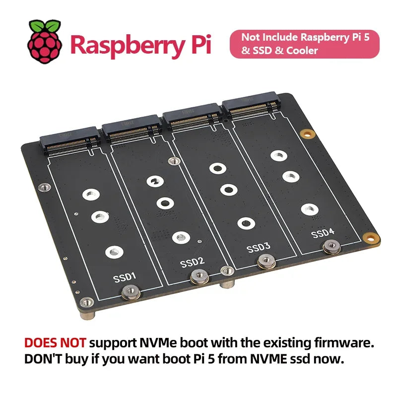 Custom X1011 PCIe To NVMe Shield Support Four 2280/2260/2242/2230 M.2 NVMe SSDs for Raspberry Pi 5 Custom