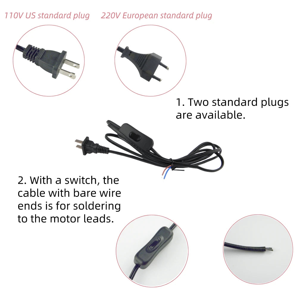 Custom Incubator Motor TYC-50 110V/220V 2.5-3RPM/5-6RPM Synchronous Motor With Cord 1.8m Length Power Cord Switch Plug Extension 2PCS Manufacturer