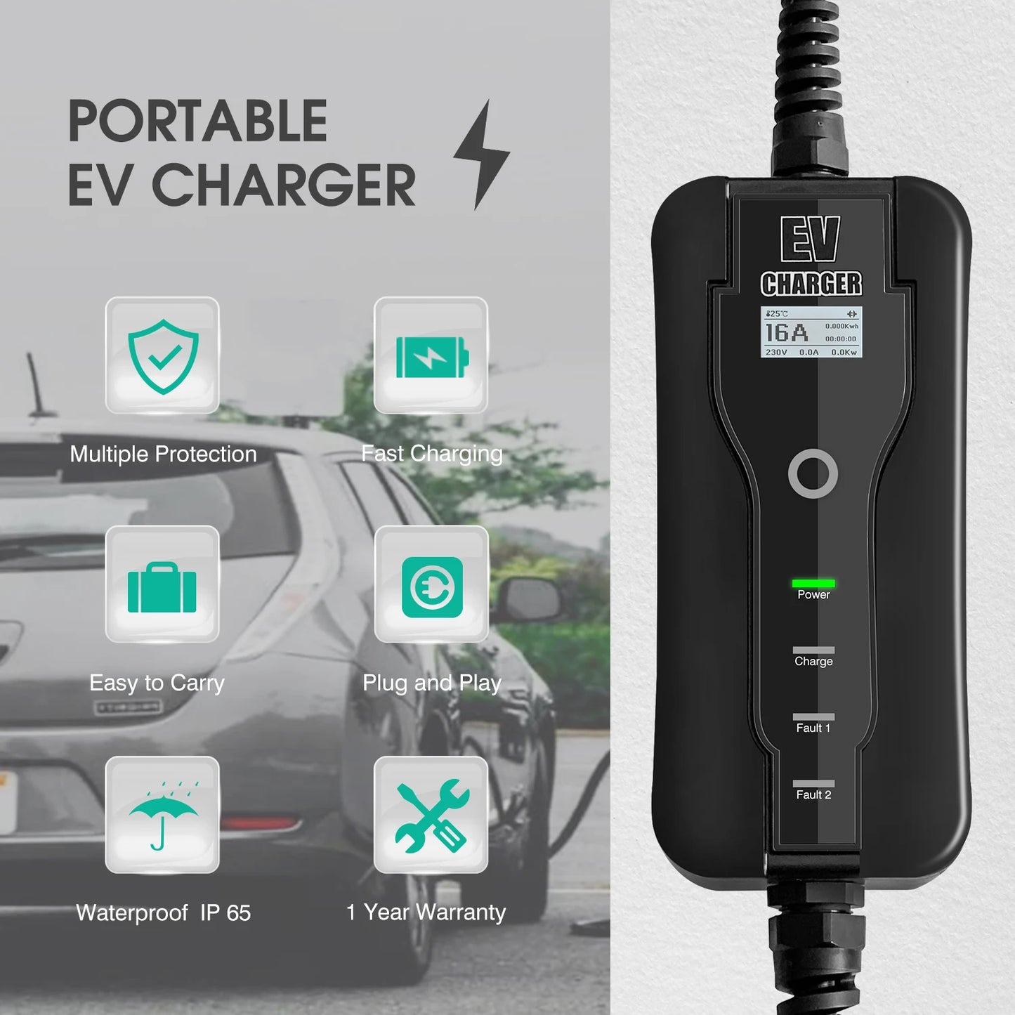 Custom Electric Car Charger Type 2 Schuko Plug Level 2 16A EVSE 220V 3.6kW EV Fast Charging Mobile Wallbox 5m Cable 8A 10A 13A Manufacturer