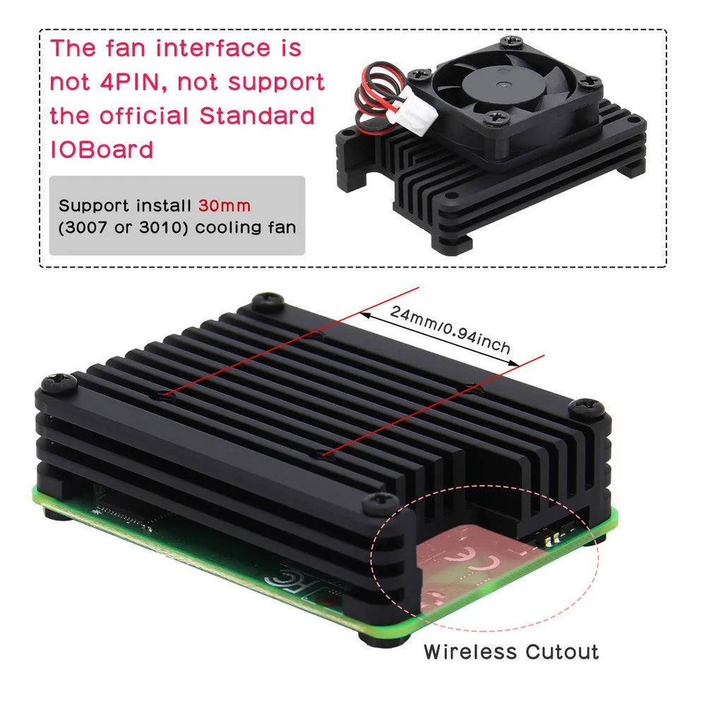 Custom Raspberry Pi Compute Module 4 CM4 12mm Embedded Aluminum Heatsink / Cooler / Radiator / Protective Shell Support 30mm Fan Manufacturer