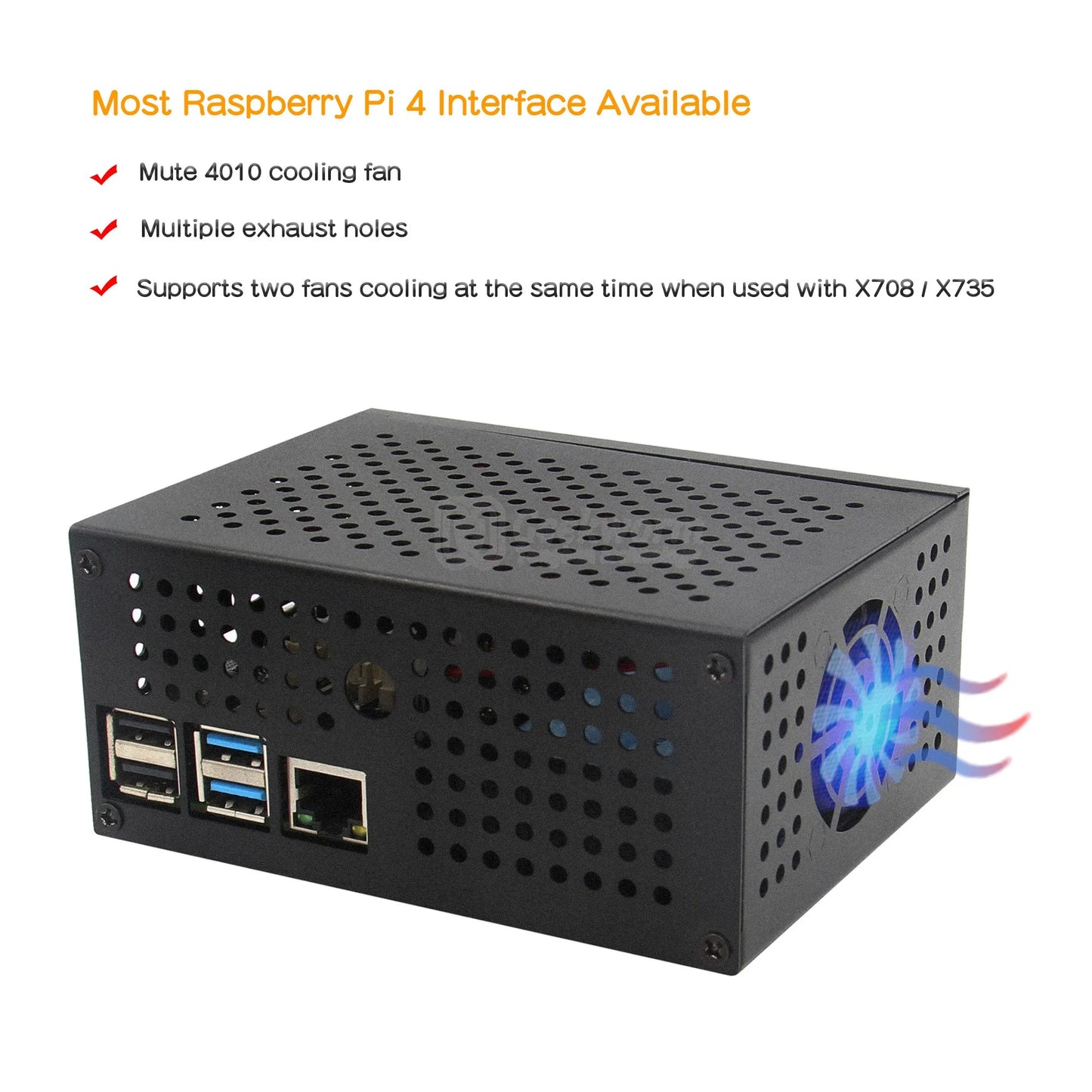 Custom X728-C1 Metal Case Met Koelventilator &amp; Power Schakelaar Voor Raspberry Pi 4 &amp; X728 V2.2/V2.1/V2.0 / X708 Ups/X735 Manufacturer