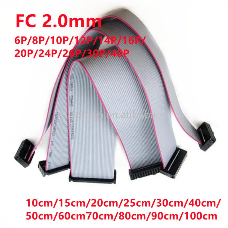 Custom Custom 2pcs 2.0mm Pitch FC 6P--60 Pin Gray Flat Ribbon Data Cable 10/20/30/50-100cm For DC3 IDC Male Header Manufacturer