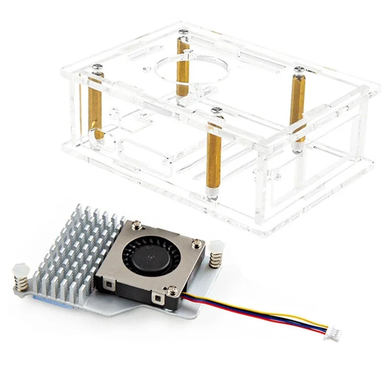 For Raspberry Pi 5 Acrylic Case+Heat Sink With Cooling Fan Transparent Shell Protective Case Replacement For Pi 5