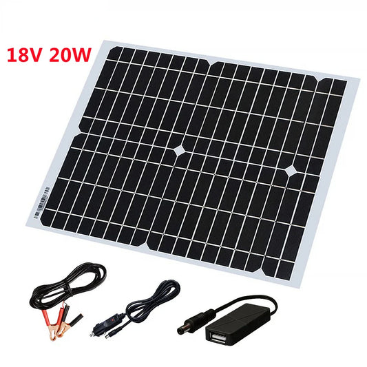 Custom 20W 18V Solar Panel Kit With DC Alligator Clip+Cigarette Lighter+DC to USB Cable For Mobile Phone Tablet Car Battery Charging Manufacturer