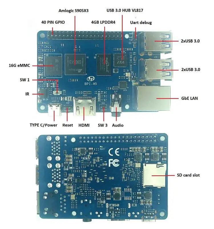 Custom Custom Banana Pi BPI M5 Amlogic S905X3 Quad Core Motherboard Open Source Hardware Development Board 4GB LPDDR4 16G eMMC Manufacturer