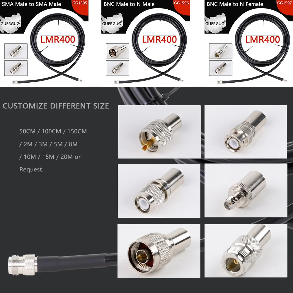 Custom BNC Male to BNC Male Plug LMR400 Cable 50 ohm 50-7 RF Coaxial Extension Jumper Pigtail Adapter RF Connector Cables Manufacturer