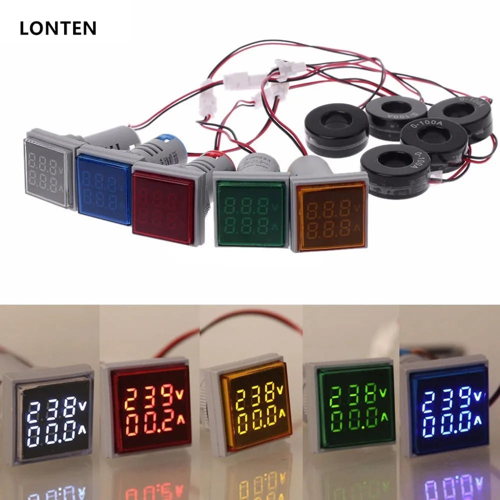 Custom Lonten 3pcs/Lot Light AC 60-500V 0-100A D18 Square LED Digital Dual Display Voltmeter Ammeter Voltage Gauge Current Meter 5 Colo Manufacturer