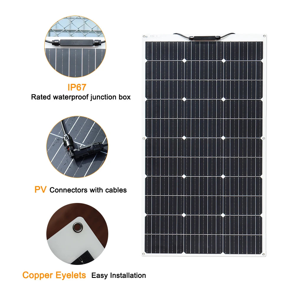 Custom 100W 18V High-efficiency Solar Panel Monocrystalline Cell Flexible Panel Solar System Kit Paneles Solares 12V Battery Charger Manufacturer