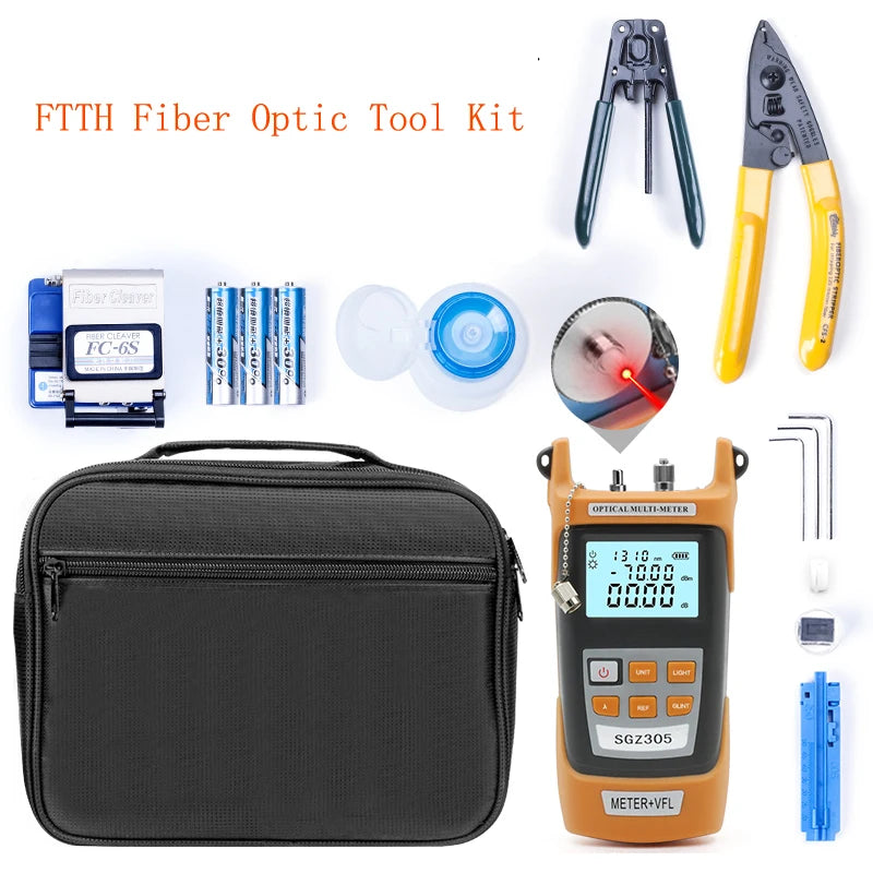 Custom FTTH Fiber Optic Tool Kit with FC-6S Fiber Cleaver and Optical Power Meter 5MW Visual Fault Locator machine Wire stripper CFS-2 Manufacturer