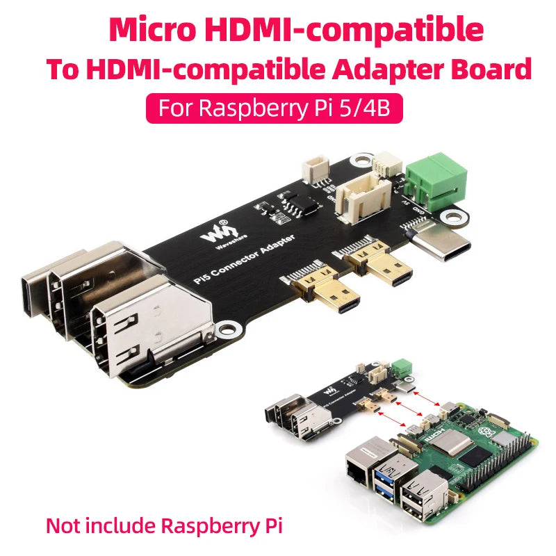 Custom Micro HD-compatible to HD-c Multifunctional Adapter for Raspberry Pi 5 / 4B  Two Power Supply Methods Dual 4K Output