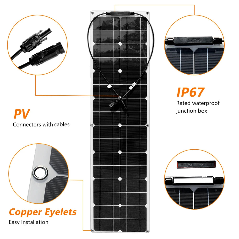 Custom 12V 100W Solar Panel Kit High Efficiency Monocrystalline Cell 50 Watt   Panel Solar System For Home Camping Car RV Boat Manufacturer