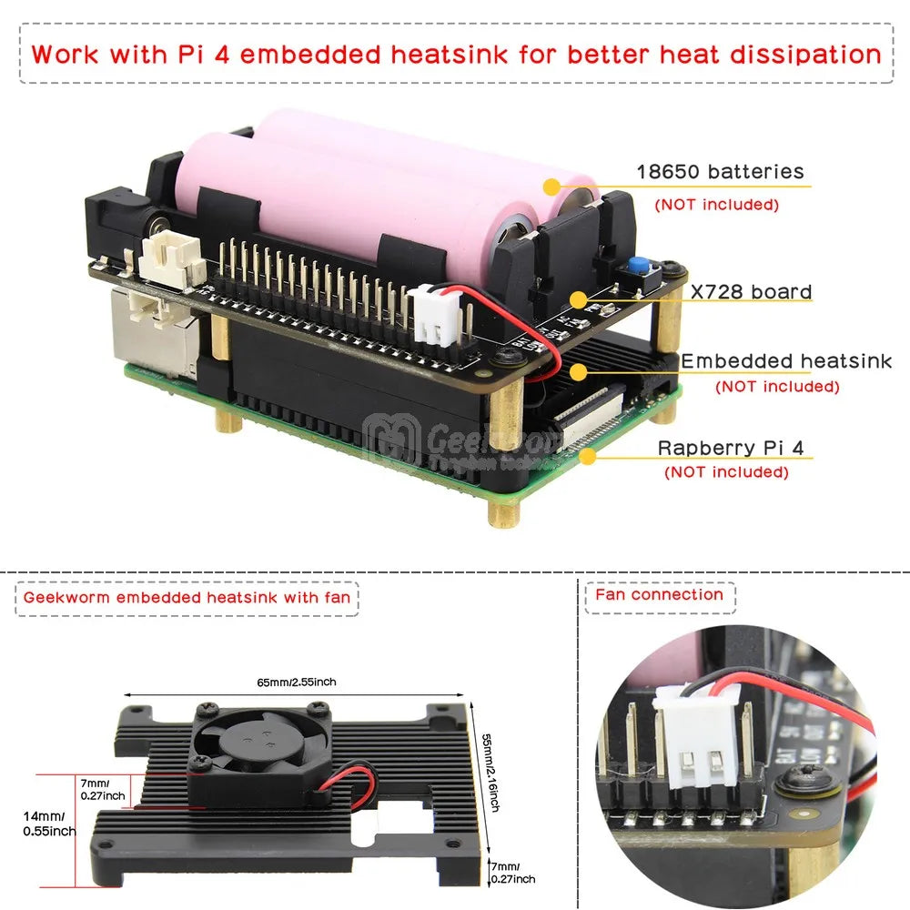 Raspberry Pi UPS HAT, X728 V2.5 Power Development Board for Raspberry Pi 5 /4B/3B+/3B