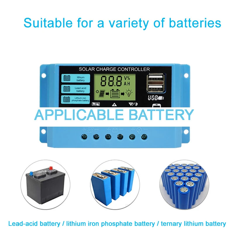 Custom New PWM 10A 20A 30A Solar charging controller Automatic 12V 24V PV Regulator Dual USB compatible Lifepo4 Lithium gel lead acid Manufacturer