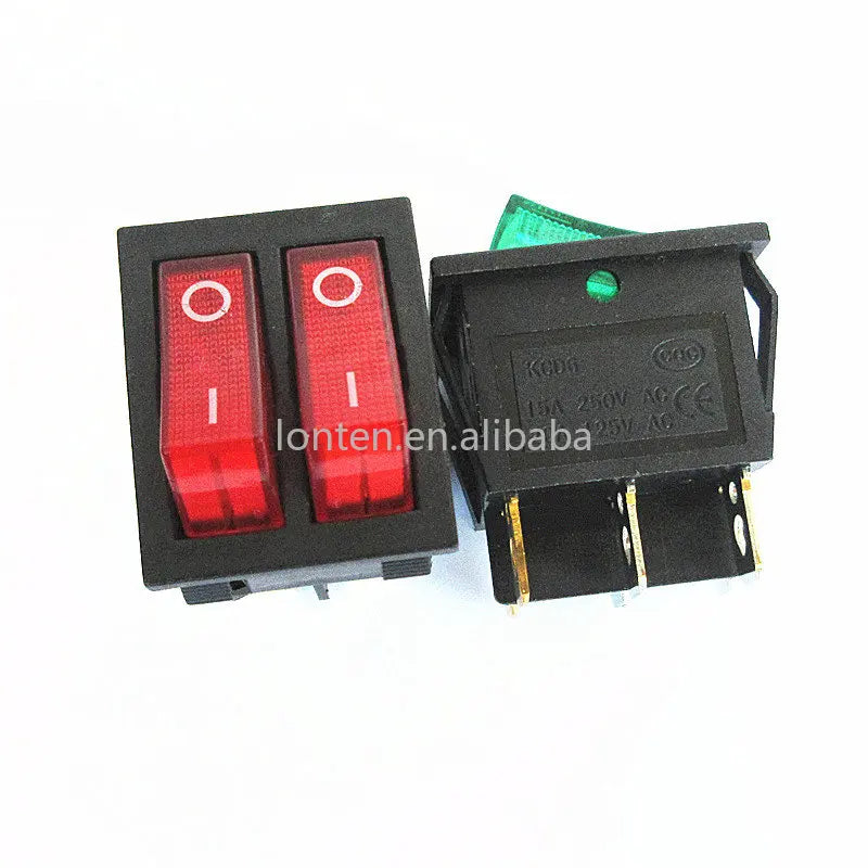 Custom 1PCS KCD6 Double Light Rocker Switch 6PIN 4PIN 16A 250V 20A 125V ON-OFF  Boat Power Switch Waterproof Cap Manufacturer