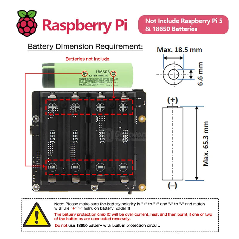 Custom X1202 Extension Board UPS & Power Management Board with 4 Cell 18650 Battery Holder for Raspberry Pi 5