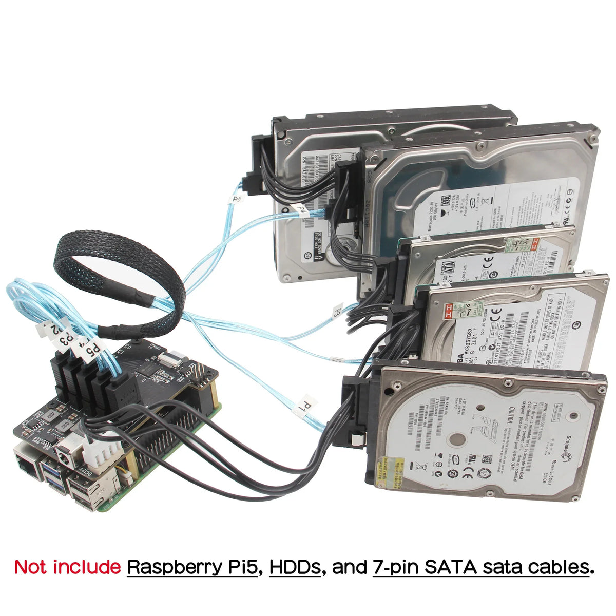 X1009 PCIe to 5-Port SATA Shield for Raspberry Pi 5 (NOT Support Boot From HDD/SSD)