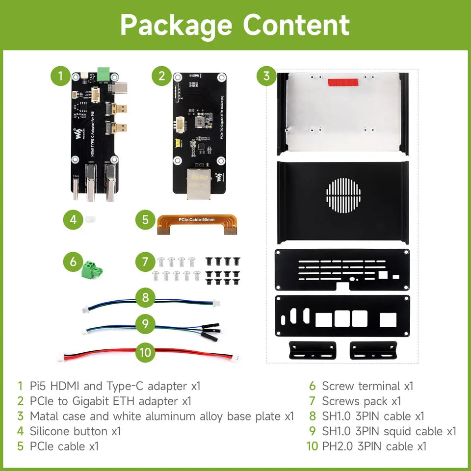 Waveshare's Multifunctional All-in-One Mini Computer Kit for Raspberry Pi 5 Aluminum Alloy Case PCIe Adapters for Processor
