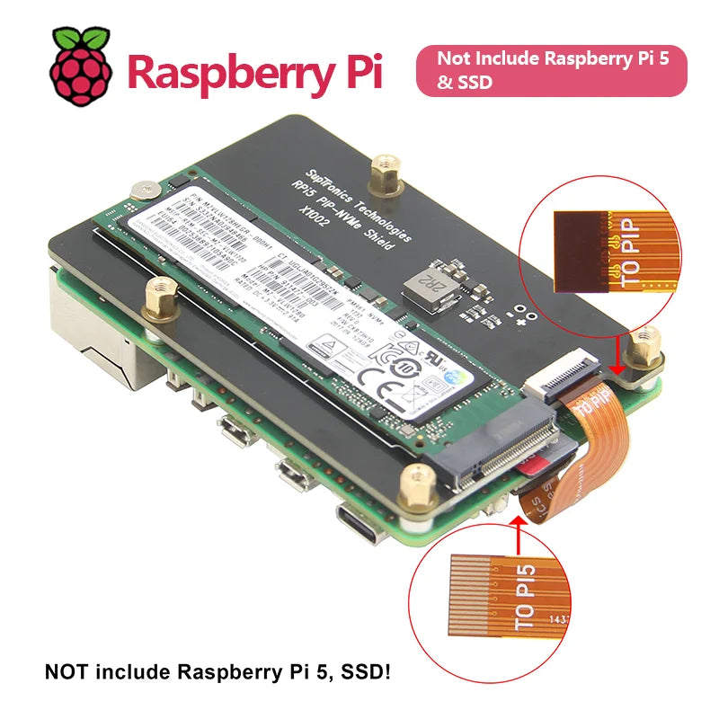 Custom X1002 PCIe to NVMe Board with P580 Metal Case for Raspberry Pi 5 Education and Learning