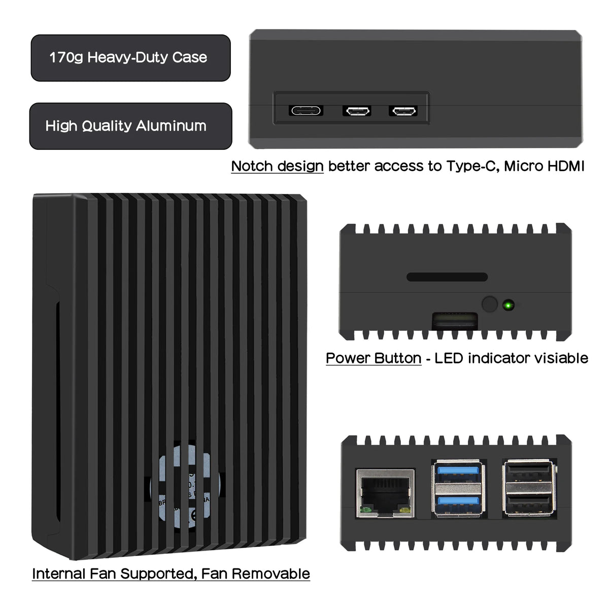 Custom  Raspberry Pi 5 Case with Fan| Heavy-duty Aluminum Passive Cooling Case Shell Enclosure for Pi 5