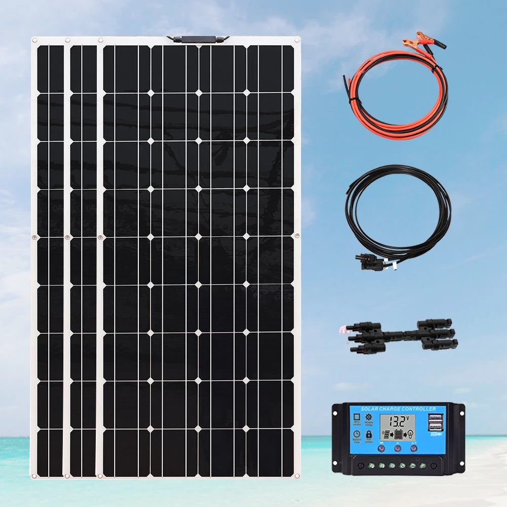 Custom 360W Home Solar Panels System Kit 3pcs 120W 12V 18V Monocrystalline Solar Panel Flexible Placa Solar Energy For Boat Car RV Roof Manufacturer