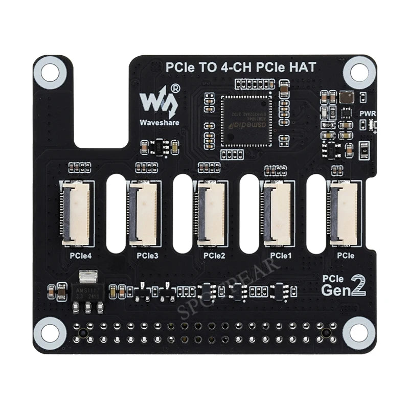 Custom Raspberry Pi 5 PCIe to 4-CH PCIe FFC HAT Board-Educational 4-Channel Extension Board